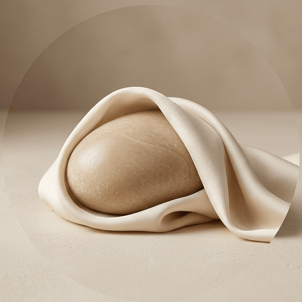 Folded treatment towel with smooth neutral styling on a beige background