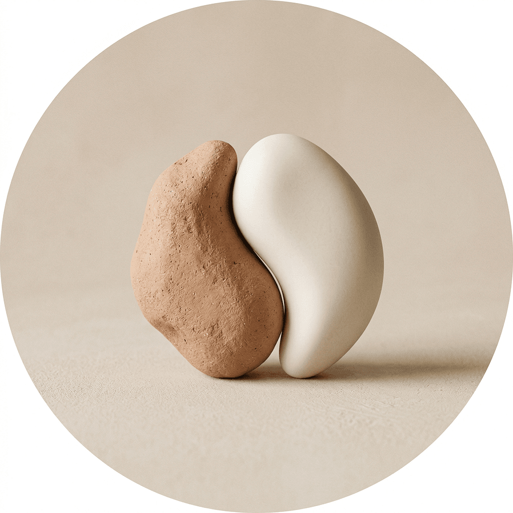 Two abstract stone forms on a neutral background