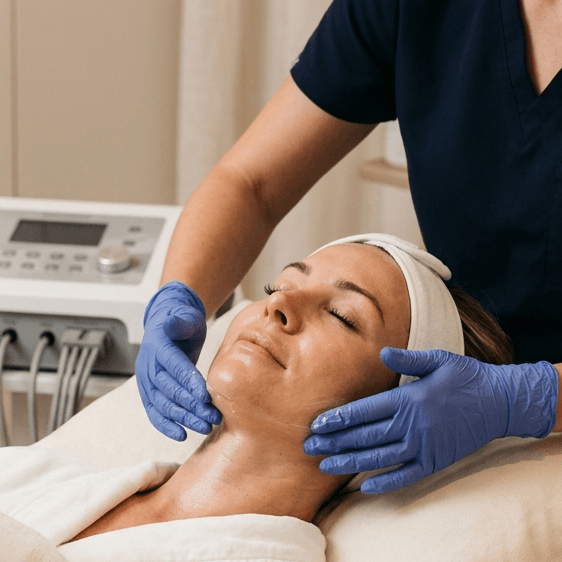 Therapist performing a professional facial treatment on a client in a salon