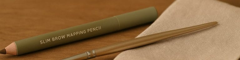 Brow mapping pencil, brush, parchment cloth on wood. Semi-permanent brows. Skincare & Waxing Kirkham.